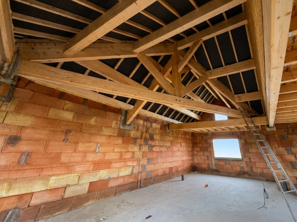 Intérieur d'une maison en construction, pièce vide au stade gros œuvre