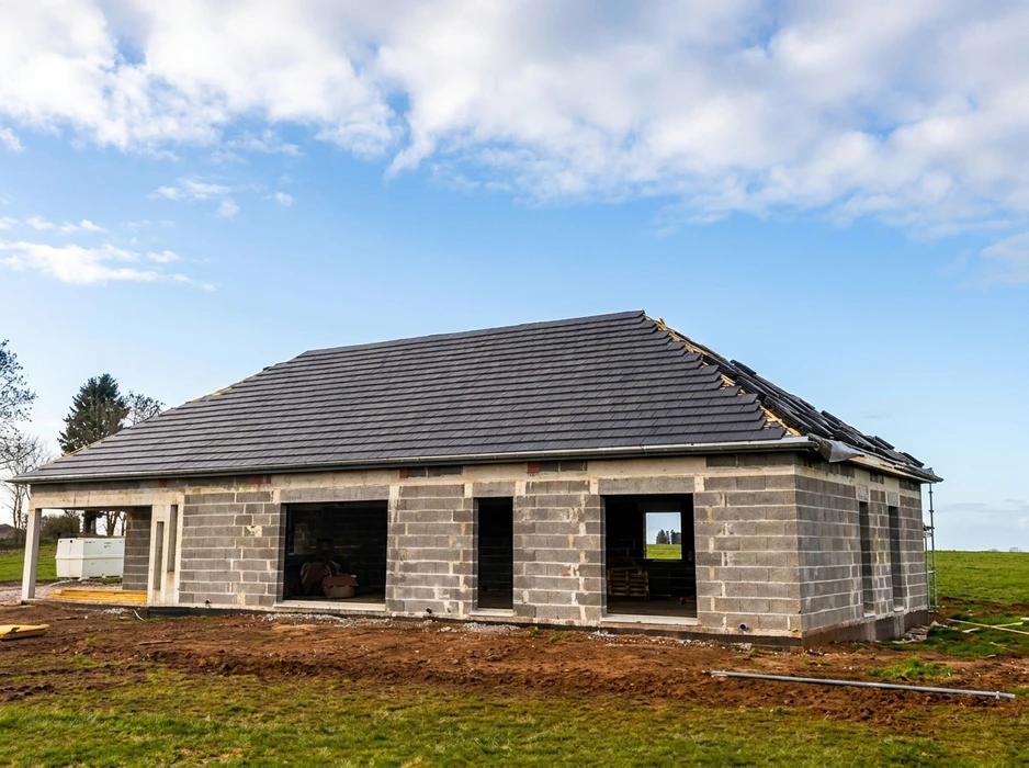Vue aérienne d'une toiture en tuiles canal terre cuite, avec une fenêtre de toit VELUX à rotation ouverte, intégrée avec raccord d'étanchéité